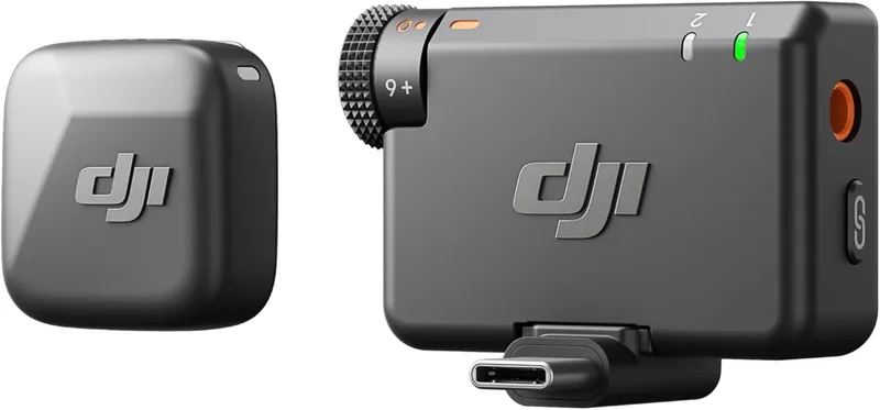 DJI ▫️ Mic Mini Microfone Sem Fios (1 TX + 1 RX), Cancelamento de Ruído, Limite Automático, Microfone Sem Fios Profissional para Câmaras/iPhone/Android, Vlogs, Streaming, Transmissão de 400m
