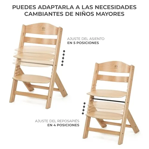 Kinderkraft ▫️ ENOCK Cadeira de bebé em madeira + Espreguiçadeira CALMEE, portátil, para crianças, cadeira alta infantil, evolutiva, ergonómica, com barreira e tabuleiro, cinzenta 6