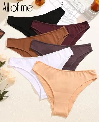 ALL OF ME ▫️ Conjunto de 6 peças de roupa interior de algodão para mulher, Conjunto de cuecas de algodão para mulher, Conjunto múltiplo, Modelo hipster, Respirável, S-XXL 6