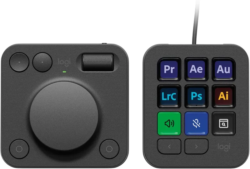 Logitech ▫️ MX Creative Console, teclado programável com 9 teclas LCD personalizáveis e botão de controlo para design gráfico, edição de vídeo, fotografia, utilização com Adobe, Zoom, Spotify - Grafite