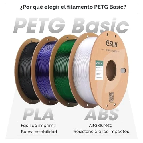 eSUN ▫️ Filamento PETG de 1,75 mm e 1 kg para impressora 3D – PETG de alta dureza, preto 3