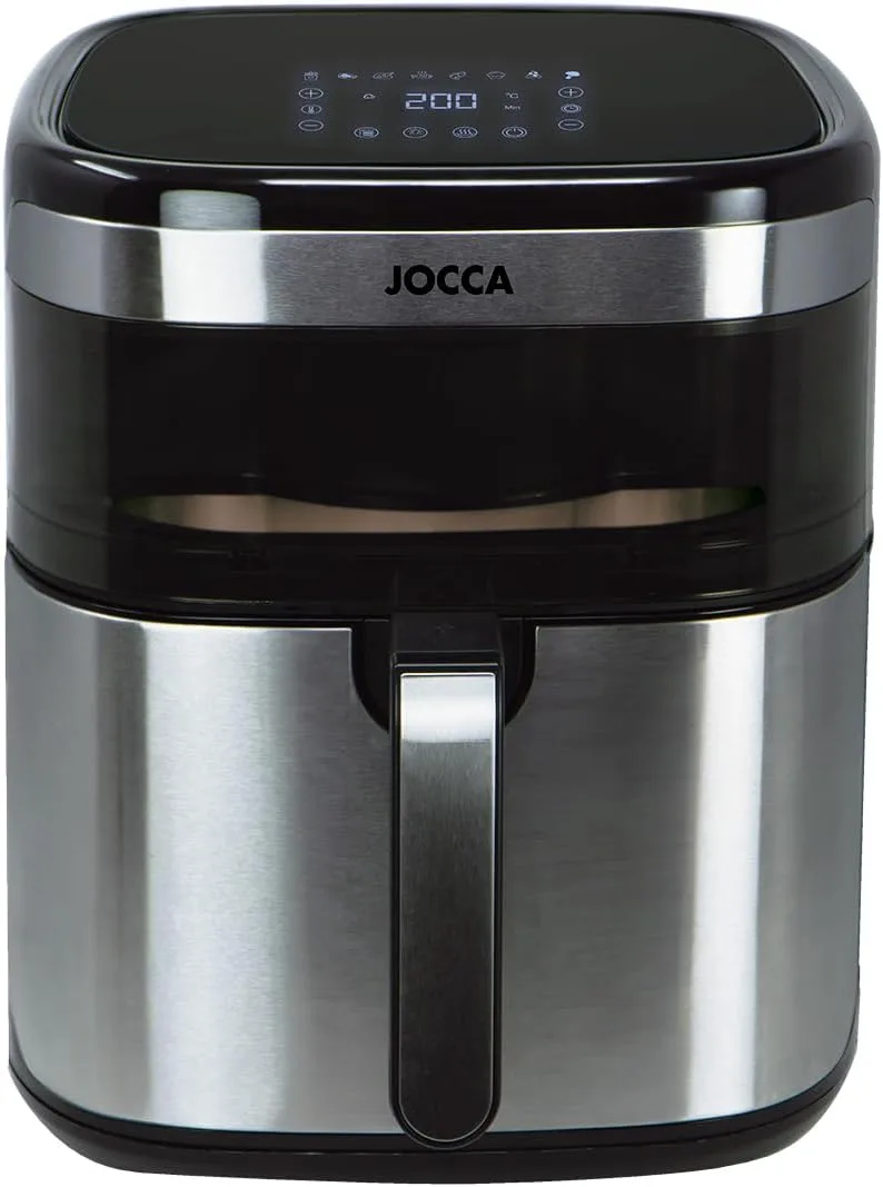 Jocca ▫️ Fritadeira de ar quente de 10 L com ecrã tátil LED, 8 programas, controlo de temperatura de 34 a 200 °C, janela de visualização, cinzenta