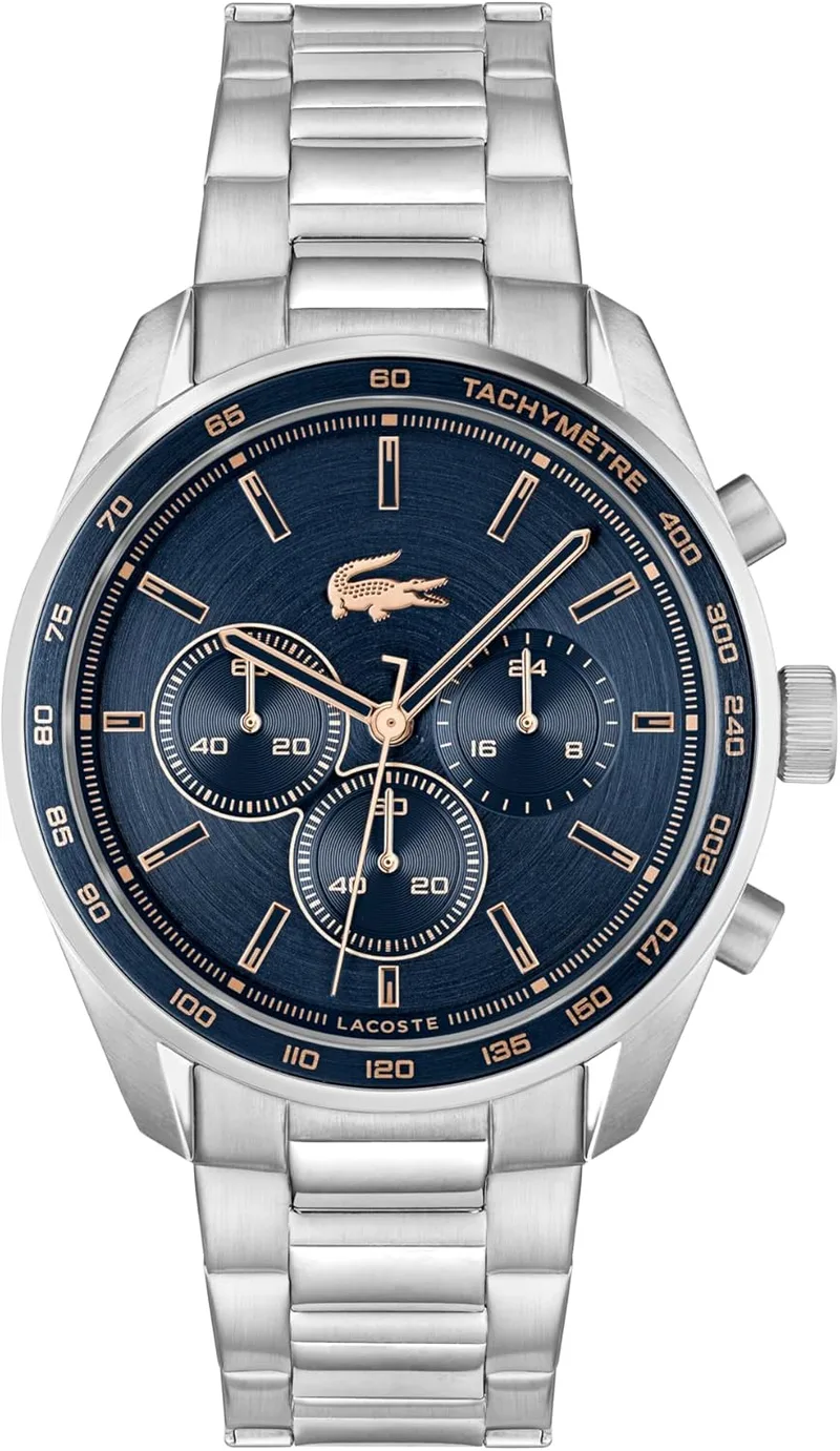 Relógio cronógrafo de quartzo Lacoste Boston Collection para homem com bracelete em pele ou aço inoxidável com elos ou malha