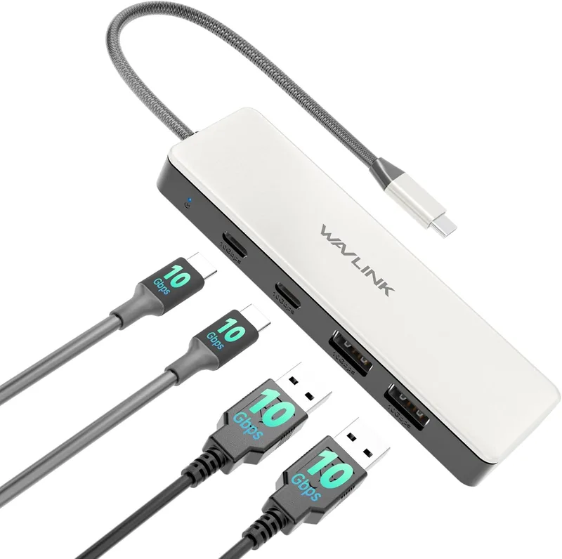 WAVLINK ▫️ Hub USB C hub USB C de 10 Gbps, 2 portas USB C 3.2, 2 portas USB A 3.2, compatível com iMac/MacBook/Chromebook/DELL/HP/Lenovo (não compatível com monitor de carregamento/extensão)