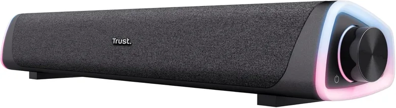 Trust ▫️ Liro PC Soundbar 12W, barra de som estéreo com iluminação LED RGB, ligação de áudio de 3,5 mm, colunas para PC alimentadas por USB, coluna para PC, portátil, tablet, smartphone, TV, preto