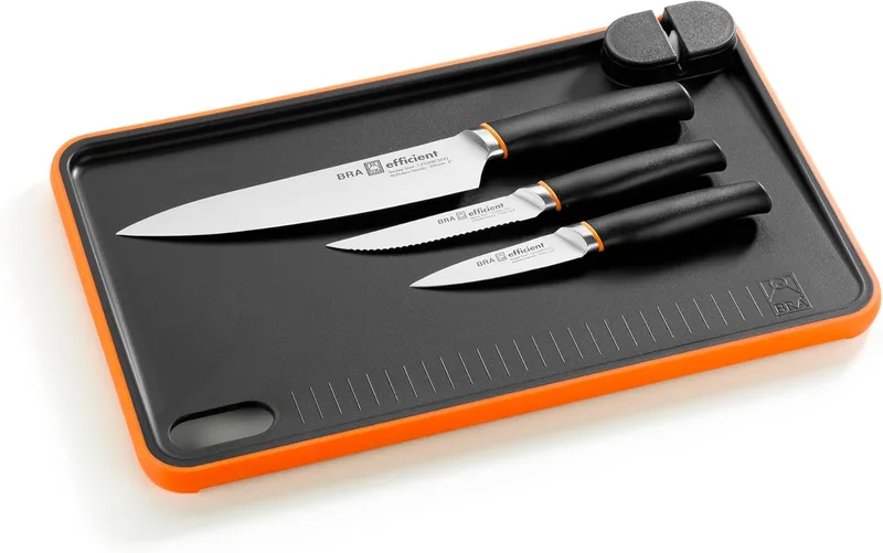 BRA ▫️ Efficient Conjunto de 3 facas Efficient com tábua de cortar