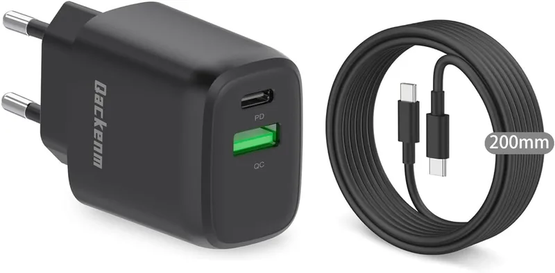 Qackenm ▫️ Carregador USB-C de 20 W com cabo USB-C de 2 m, carregador rápido, fonte de alimentação para iPad, ficha, compatível com o iPhone 16/15/iPhone 15 Plus/iPhone 15 Pro/iPhone 15 Pro Max/iPad e muito mais