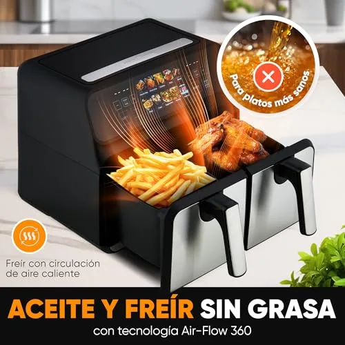 Profi Cook ▫️ Proficook, Fritadeira de Ar Quente com Dois Compartimentos de 8 L PC-FR1287H, 2 Recipientes de 4 L, Aço Inoxidável, 9 Programas Automáticos, Poupança de Energia, Desligamento Automático, Fritadeira de Ar 3
