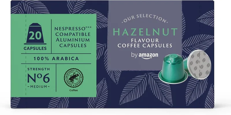 by Amazon ▫️ da Amazon Cápsulas de café em alumínio com sabor a avelã, compatíveis com Nespresso, 20 unidades (1 embalagem de 20), certificadas pela Rainforest Alliance