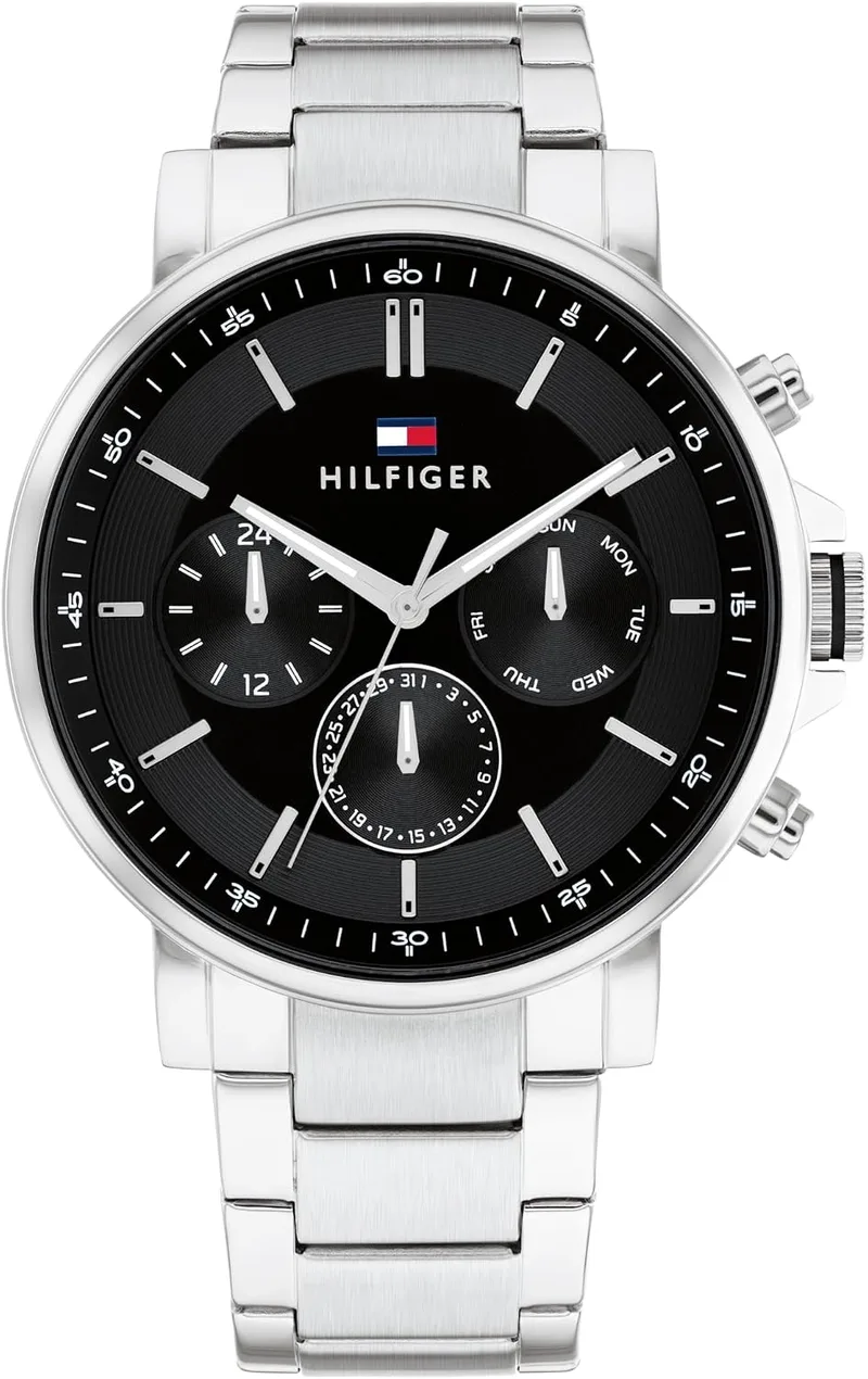Tommy Hilfiger ▫️ Relógio analógico multifunções de quartzo para homem, com bracelete em aço inoxidável ou couro