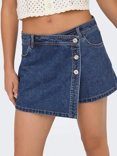 ONLY ▫️ Mulher Calções modernos Estilo minissaia Com botões Saia Calças de ganga Bolsos 3