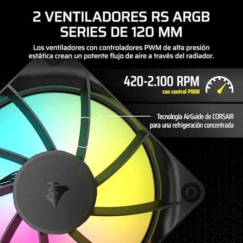 Corsair ▫️ NAUTILUS 240 RS ARGB – Sistema de arrefecimento líquido para CPU – AIO de 240 mm – Ligação direta à placa-mãe – Intel LGA 1851/1700, AMD AM5/AM4 – 2 ventoinhas RS120 ARGB incluídas – Preto 5
