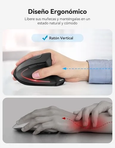 TECKNET ▫️ Rato Bluetooth ergonómico rato vertical sem fios recarregável (BT 5.0/3.0 + 2,4 GHz), 6 níveis de ajuste até 4800 dpi, rato ótico sem fios silencioso para Windows, Mac e portáteis 4