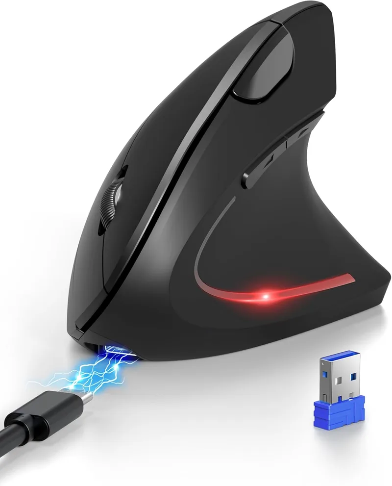 TECKNET ▫️ Rato Bluetooth ergonómico rato vertical sem fios recarregável (BT 5.0/3.0 + 2,4 GHz), 6 níveis de ajuste até 4800 dpi, rato ótico sem fios silencioso para Windows, Mac e portáteis