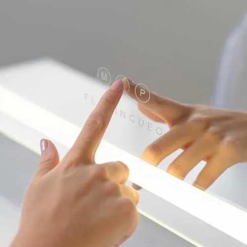 Flamingueo ▫️ Espelho de maquilhagem com luz - Faixa LED - 3 modos de iluminação - Intensidade ajustável - Controlo tátil - Porta USB - Espelho de aumento - Posição ajustável - Branco - 64 x 12 x 54,5 cm 4