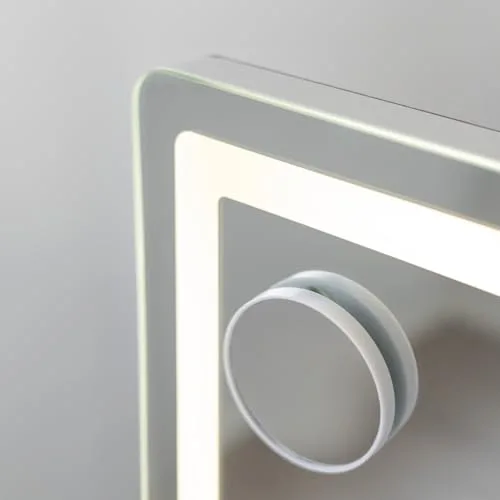 Flamingueo ▫️ Espelho de maquilhagem com luz - Faixa LED - 3 modos de iluminação - Intensidade ajustável - Controlo tátil - Porta USB - Espelho de aumento - Posição ajustável - Branco - 64 x 12 x 54,5 cm 5