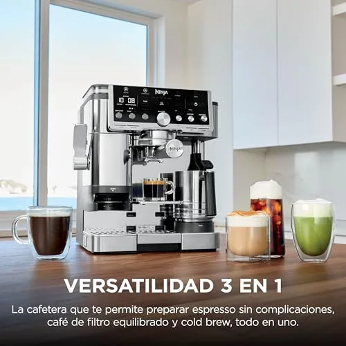 Ninja ▫️ Luxe Pro, Máquina de café 3 em 1, com moedor e bocal para espumar leite, Prateada 2