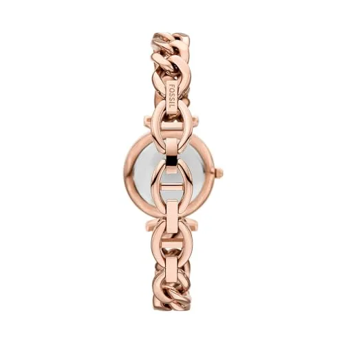 Fossil ▫️ Relógio Carlie para mulher, movimento de quartzo com três ponteiros em tom de ouro rosa e bracelete em aço inoxidável 2