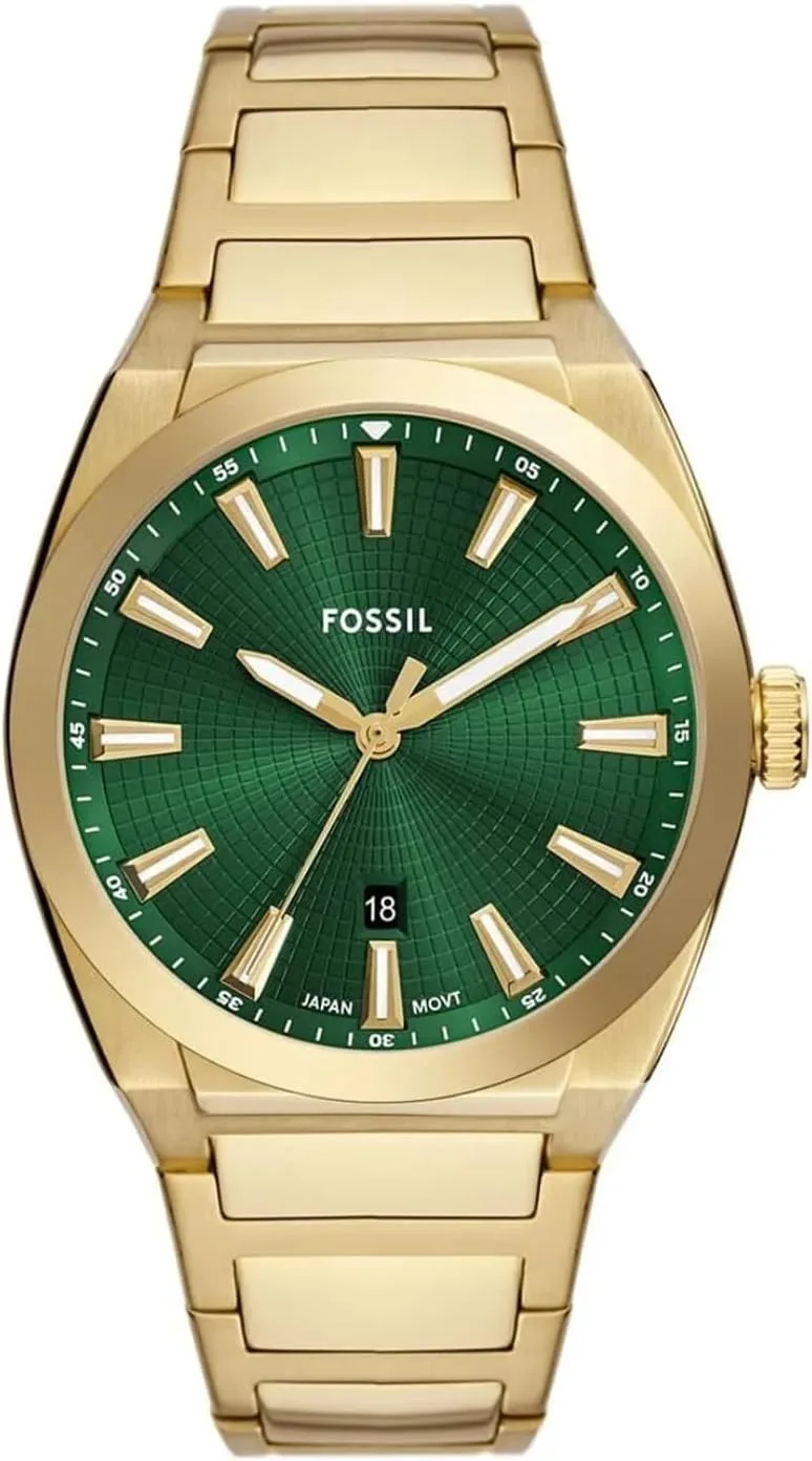 Fossil ▫️ Relógio Everett para homem, movimento de quartzo com data, três ponteiros e bracelete em pele ou aço