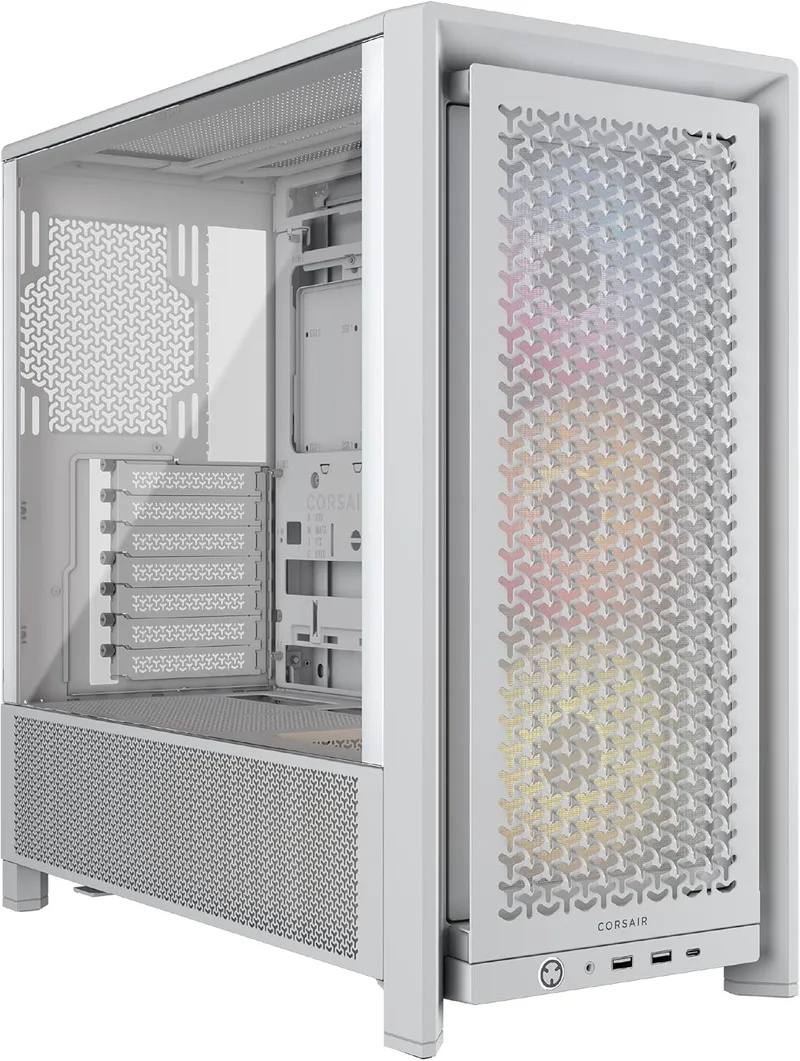 Corsair ▫️ Frame 4000D RS ARGB – Caixa modular ATX de tamanho médio para PC – Elevado fluxo de ar, 3 ventoinhas RS ARGB pré-instaladas, compatível com ASUS BTF, MSI Project Zero e Gigabyte Project Stealth – Branco