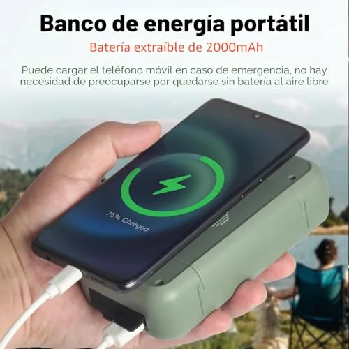 Gemmac ▫️ Rádio de emergência portátil, rádio de emergência FM/AM com recarga solar, rádios com dínamo e manivela, com lanterna LED e luz de leitura, powerbank de 2000 mAh, alarme SOS e porta USB para acampamento e atividades ao ar livre 4