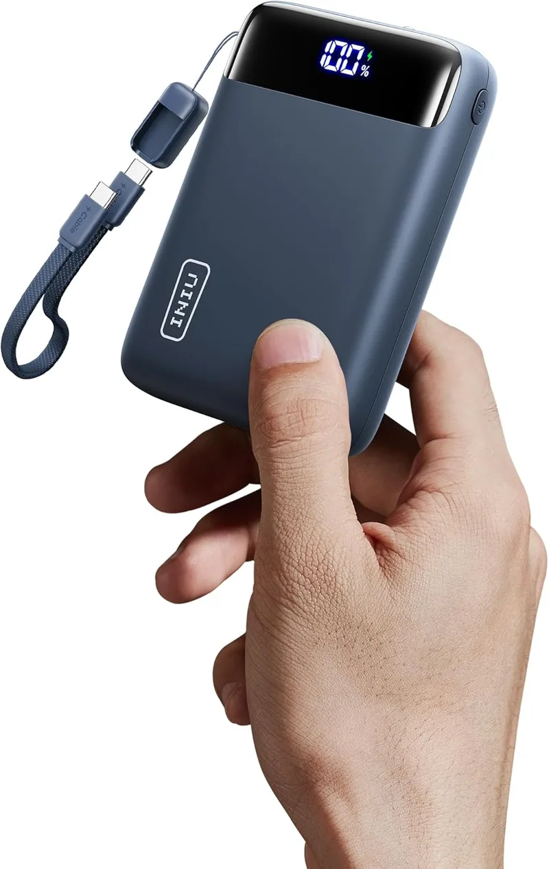 INIU ▫️ Power Bank, ultracompacto de 20 000 mAh e 22,5 W com carregamento rápido, bateria externa com cabo USB-C incluído, adequado para utilizar no avião, essencial para viagens, bateria portátil para iPhone 17 e 16, Samsung, Xiaomi, azul