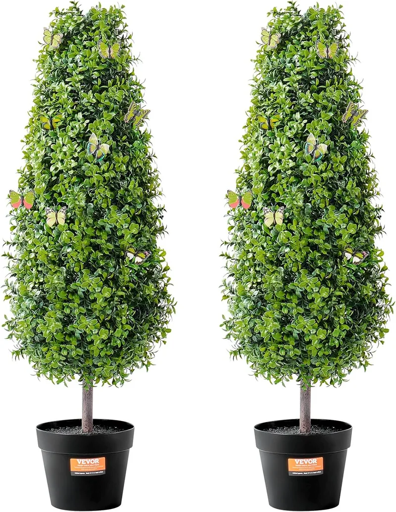 VEVOR ▫️ Árvore Topiária Artificial de Buxo, 2 Peças, Planta Verde Artificial com Folhas Adicionais, Vaso e Pequena Decoração, com Classificação UV para Decoração do Lar, 300 x 300 x 920 mm, PE