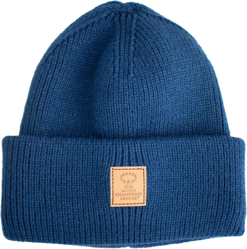 UEFA ▫️ Gorro de inverno da Liga dos Campeões Feminina - Produto com licença oficial da UWCL, gorro de malha macia, gorro unissexo aconchegante, lavável na máquina, azul, tamanho único