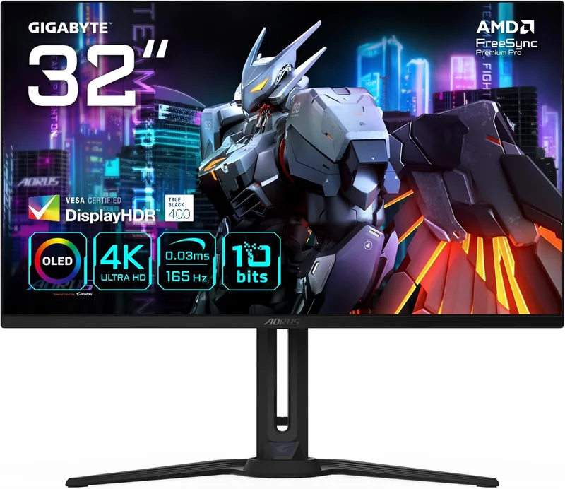 Gigabyte Technology ▫️ GIGABYTE AORUS FO32U Monitor de jogos UHD de 31,5” - 3840 x 2160 (UHD), 165 Hz, 0,03 ms, 250 cd/m², FreeSync Premium Pro, DisplayHDR True Black 400, HDMI 2.1, DisplayPort 1.4