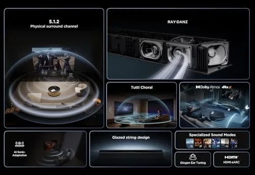 TCL ▫️ Q75H Barra de Som 5.1.2, 620 W, Subwoofer Sem Fios, Dolby Atmos, DTS Virtual:X, Ray Danz, HDMI eARC, AirPlay 2, Bluetooth 5.3, Tutti Choral 5