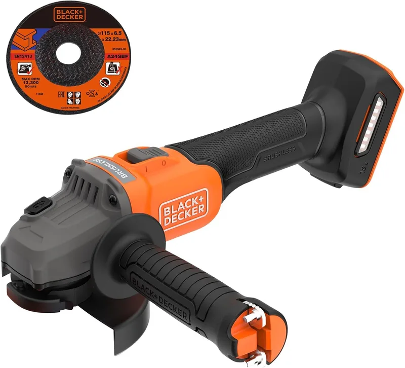 Black+Decker ▫️ Esmeril sem escovas sem fio 18 V, 115 cm, sem carregador e sem bateria, BCG6L8N-XJ