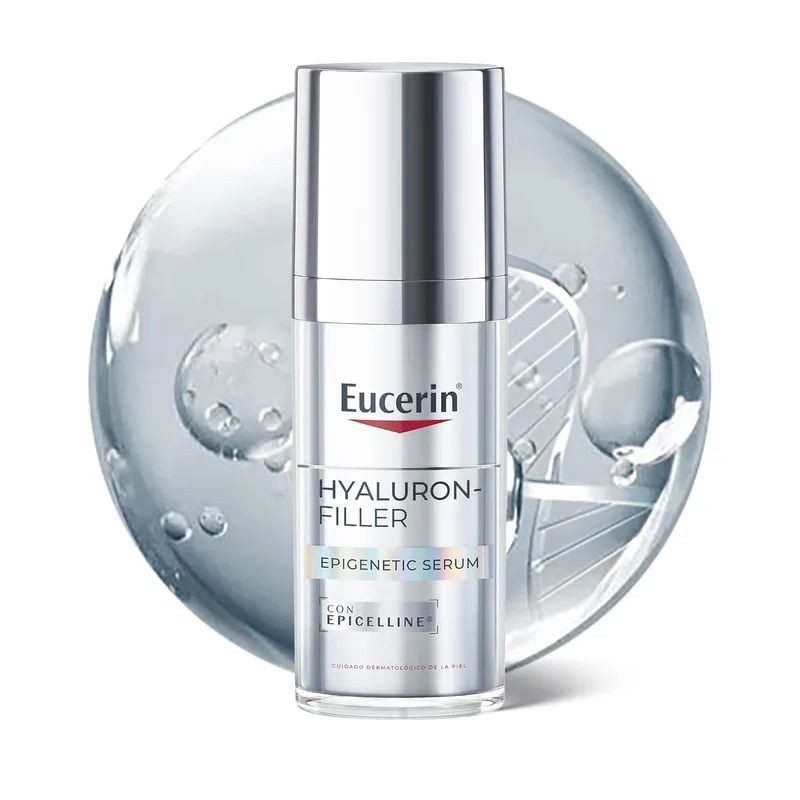 Eucerin Hyaluron-Filler Epigenetic Serum (30 ml), um sérum anti-envelhecimento que corrige os 10 sinais de envelhecimento, com Ácido Hialurónico e Epicelline para um aspeto mais jovem do que a sua idade real.