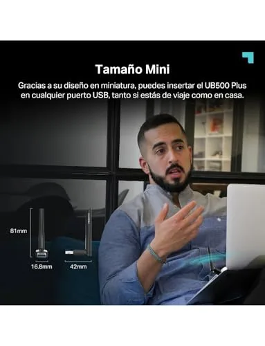 TP-Link ▫️ UB500 Plus - Adaptador Wi-Fi USB, Bluetooth 5.3, com antena, Nano 6