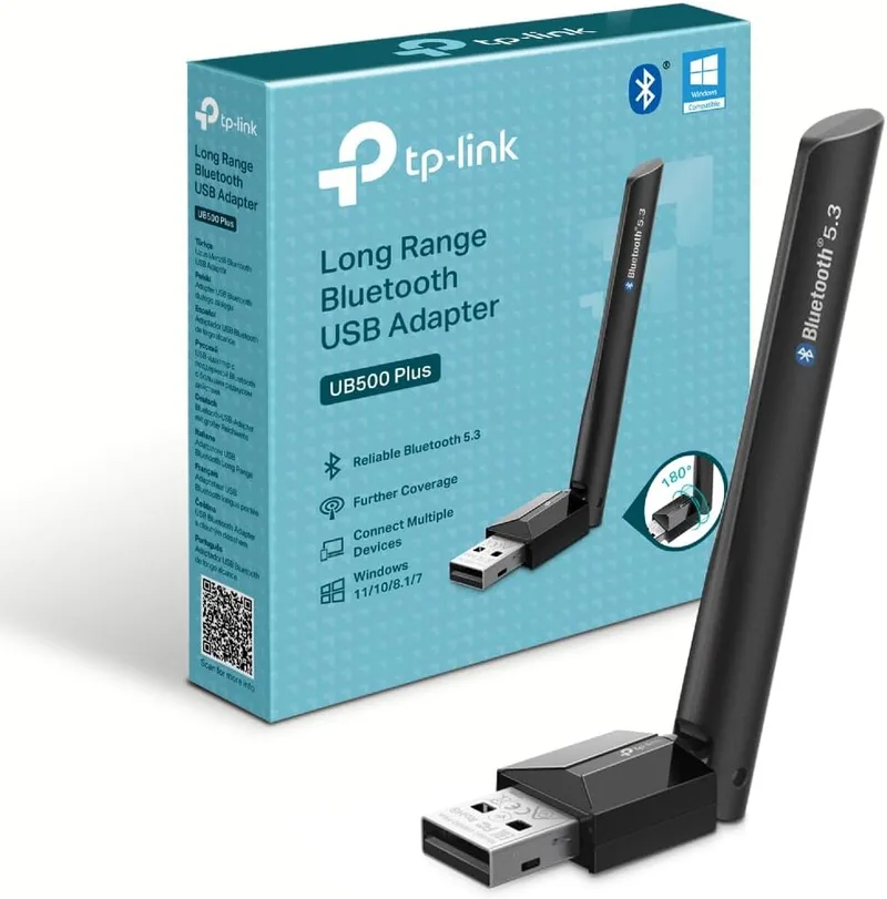 TP-Link ▫️ Adaptador USB UB500 Plus Bluetooth 5.3 (EDR & BLE), ligação estável e de longo alcance, compatível com Win 11/10/8.1/7, Plug & Play para computador, portátil, rato, teclado e altifalante