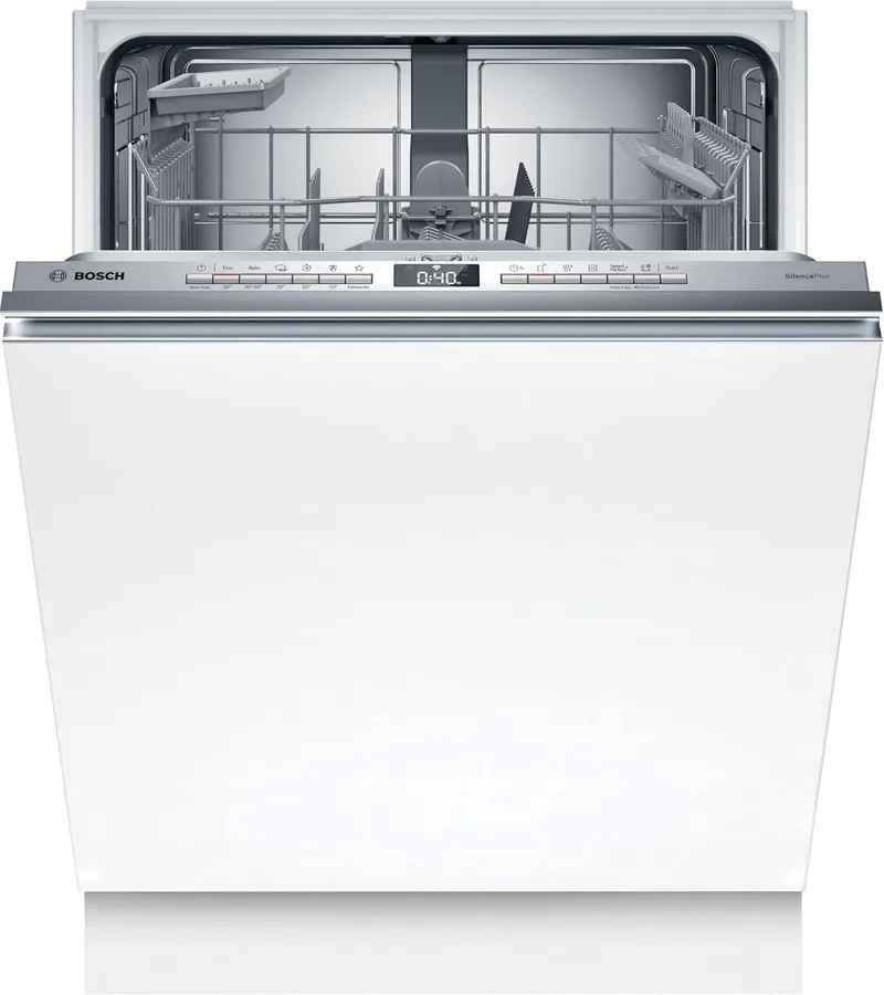 Bosch - Máquina de lavar loiça integrada, Série 4, 60 cm. de largura, 14 talheres, 3.ª prateleira, Motor EcoSilence, Programa Rápido, Branco, SMI4ECS28E