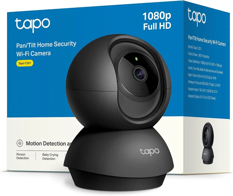 Tapo ▫️ C201 – Câmara de vigilância Wi-Fi para interiores, 1080p, 360°, visão noturna, preta | Detecção de movimento. Visão noturna. Áudio bidirecional. Armazenamento local ou na nuvem. Aplicação