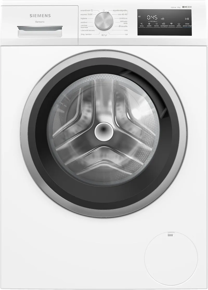 SIEMENS ▫️ Máquina de lavar de carga frontal iQ300, 8 kg, 1200 r.p.m, smartFinish, tambor waveDrum, motor iQdrive, branco, WM12N265ES