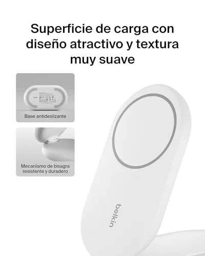 Belkin ▫️ Carregador magnético dobrável BoostCharge Qi2 de 15 W, estação de carregamento sem fios compatível com MagSafe, carregamento rápido para iPhone 17, Air, Pixelsnap, base com suporte antiderrapante - Branco 5