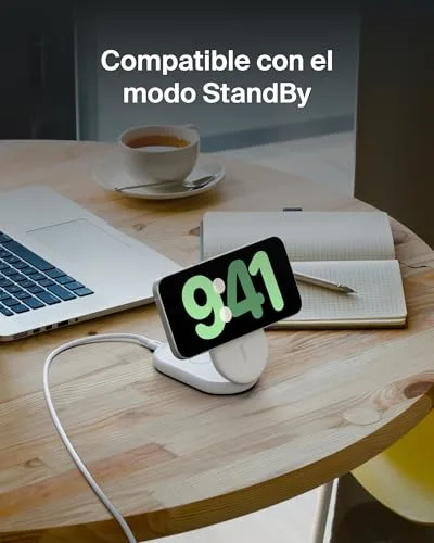 Belkin ▫️ Carregador magnético dobrável BoostCharge Qi2 de 15 W, estação de carregamento sem fios compatível com MagSafe, carregamento rápido para iPhone 17, Air, Pixelsnap, base com suporte antiderrapante - Branco 6