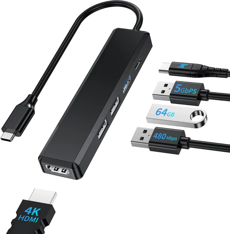 BHHB ▫️ M80 USB C Hub HDMI 4K/ 100W PD Charging/USB 3.0 5Gbps/ 2*USB 2.0, Adaptador 5 em 1 Multiportas USBC Hub Tipo C para HDMI Compatível com MacBook Pro/Air M4 M3 M2 M1, Mac, iMac, iPad, Portátil, Portátil, Notebook