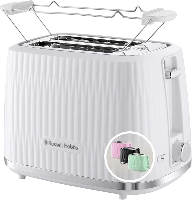 Russell Hobbs ▫️ Torradeira de 2 fatias 6 níveis de dourado, função de elevação extra, descongelar, reaquecer e cancelar, tabuleiro para migalhas, aquecedor de pão incluído