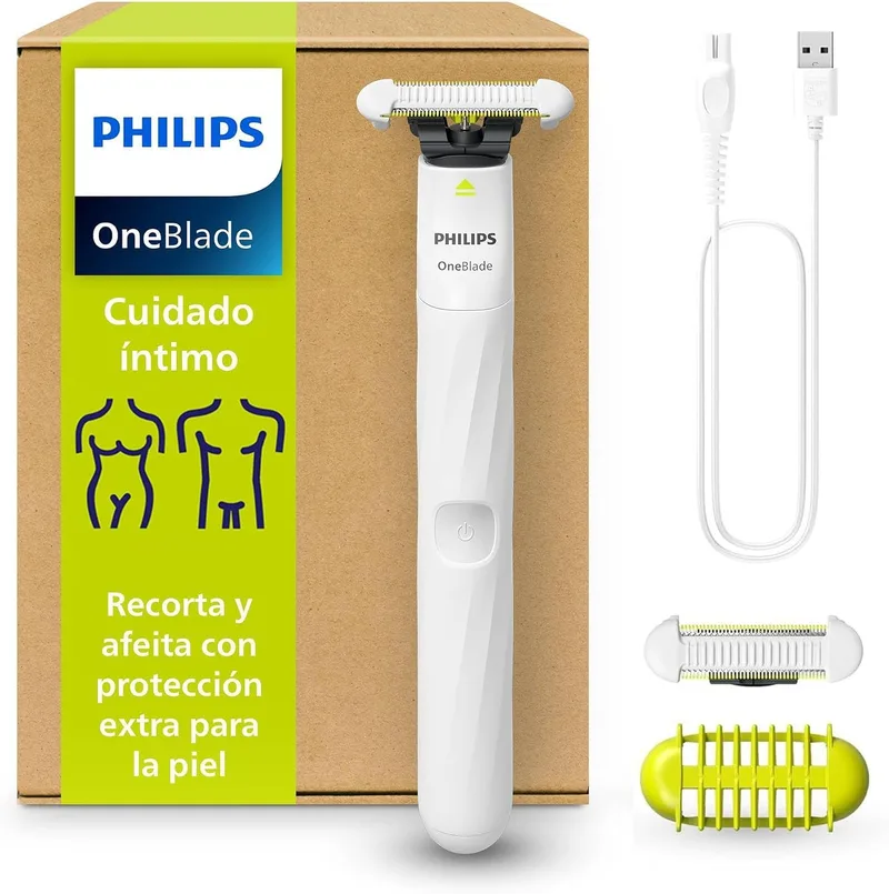 PHILIPS ▫️ OneBlade Intimate, Cuidados Íntimos, Apara e faz a barba com proteção extra para a pele, depilação precisa e confortável — sem raspar completamente à zero, Modelo QP1924/30