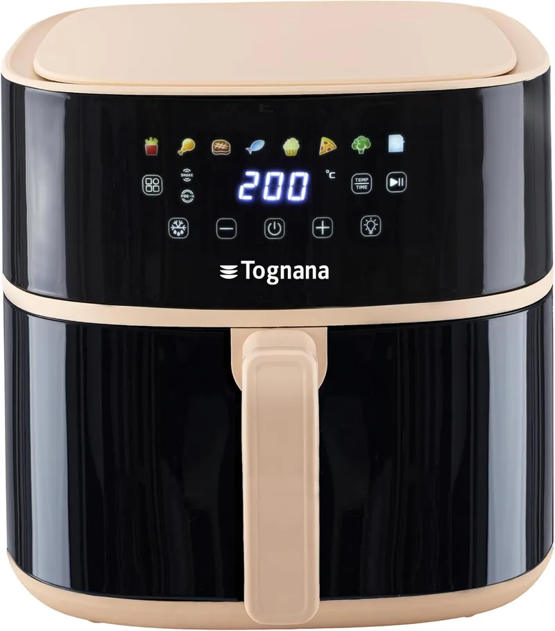 Tognana ▫️ Iridea, Fritadeira de ar quente de 8 L, Plástico e aço inoxidável, Champagne