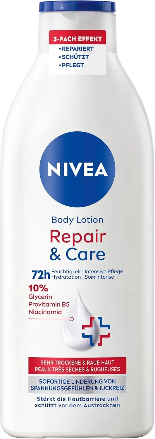 NIVEA ▫️ Body Lotion Repair & Care, creme corporal para pele muito seca e alívio da tensão, loção corporal com glicerina, niacinamida e provitamina B5 (400 ml)