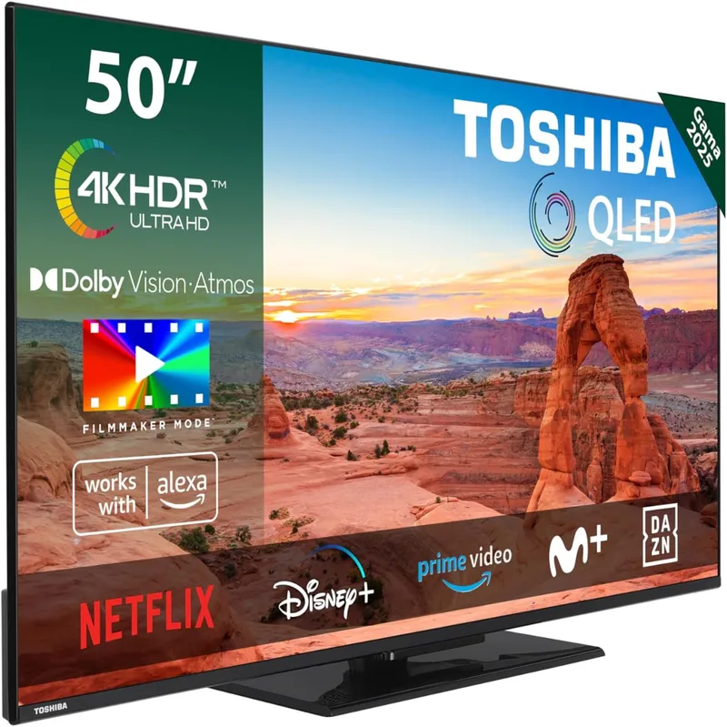 Toshiba ▫️ 50QV3463DG Smart TV QLED 4K UHD de 50", sem moldura, com HDR10, Dolby Audio, compatível com o assistente de voz Alexa, Bluetooth