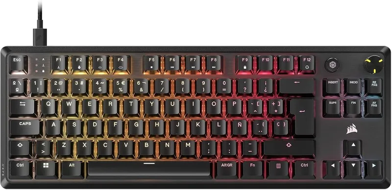 Corsair ▫️ Teclado mecânico para jogos K70 Core TKL RGB Tenkeyless - Switches lineares pré-lubrificados MLX Red v2 - SOCD - Amortecimento acústico - Capas em ABS - QWERTY ES - Preto