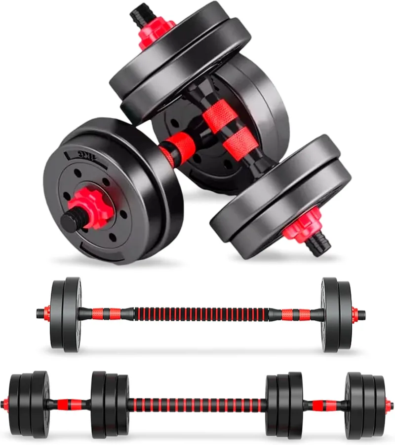 JUPPLIES ▫️ Conjunto de halteres ajustáveis 2 em 1 | 10 kg, 20 kg, 35 kg - Kit de pesos com barra reta ajustável e antiderrapante - Pesos e halteres com discos revestidos