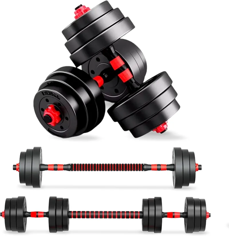 JUPPLIES ▫️ Conjunto de halteres ajustáveis 2 em 1 | 10 kg, 20 kg, 35 kg - Kit de pesos com barra reta ajustável e antiderrapante - Pesos e halteres com discos revestidos