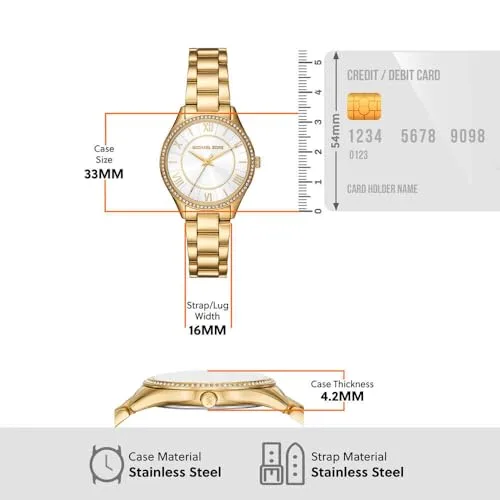 Michael Kors ▫️ Relógio Lauryn para mulher, movimento de quartzo de três ponteiros com bracelete em aço inoxidável ou pele 6