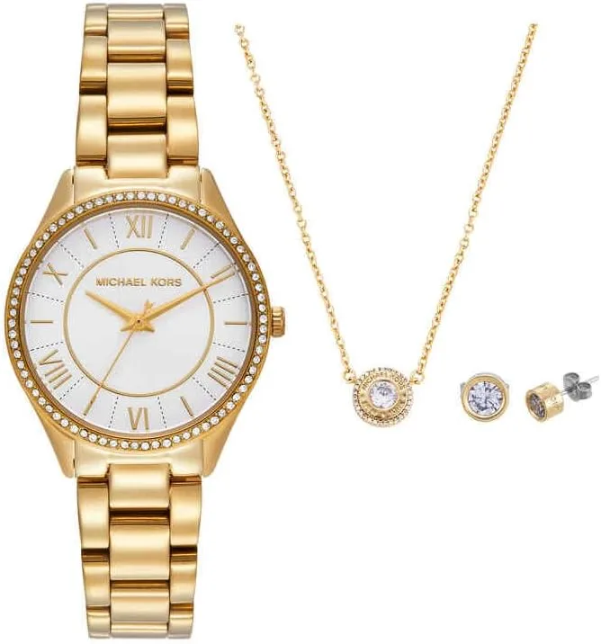 Michael Kors ▫️ Relógio Lauryn para mulher, movimento de quartzo de três ponteiros com bracelete em aço inoxidável ou pele